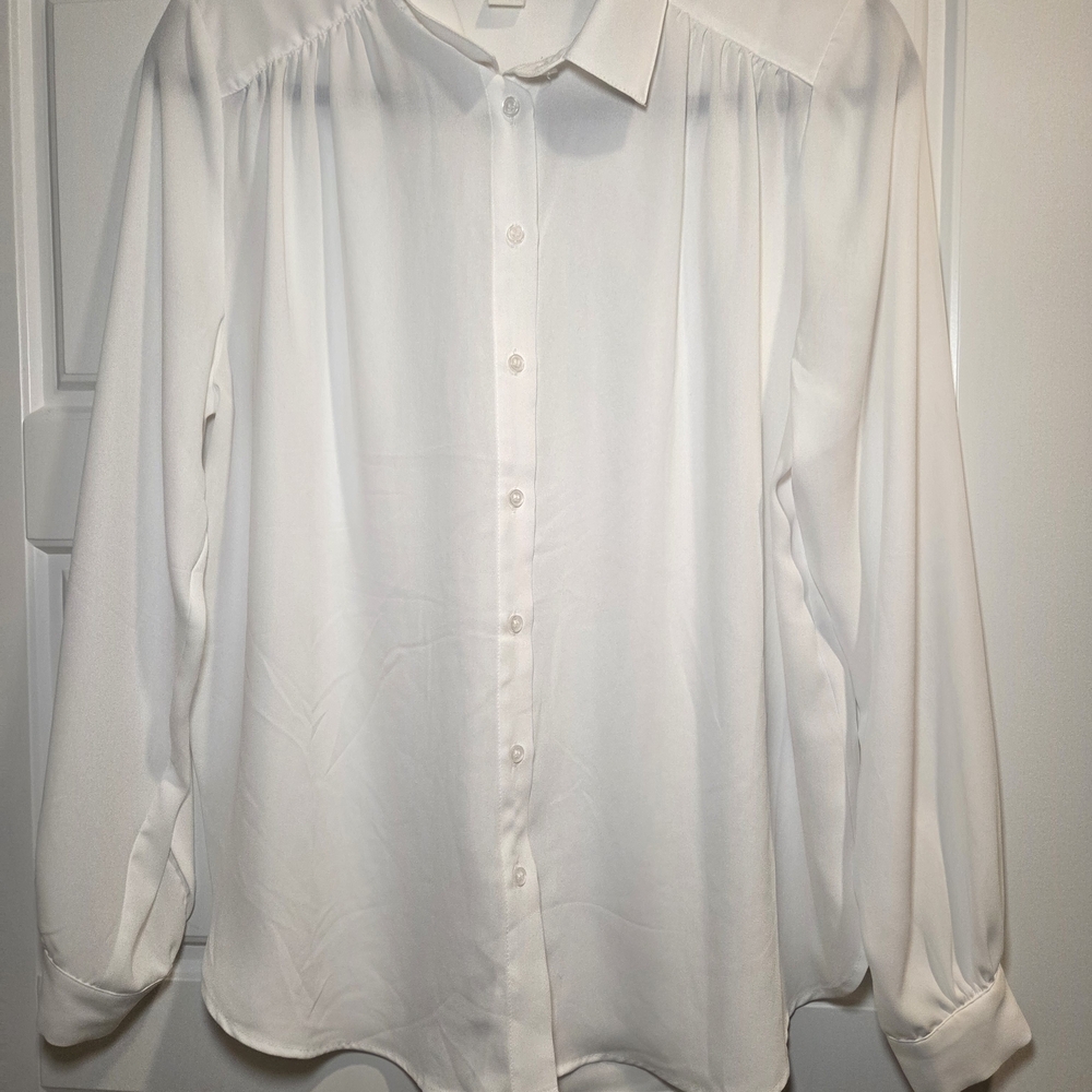 H&M White Long-Sleeve Button Front Blouse